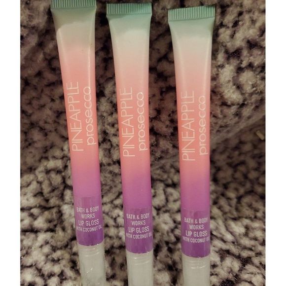 Bath & Body Works Pineapple Presecco Scented Coconut Oil Lip Gloss Set x3 - Picture 1 of 5